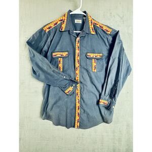 Vintage Magellan Sportswear Aztec Print Long Sleeve Button Up Blue Size L